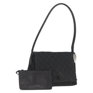 Authentic GUCCI GG Canvas Shoulder Bag Black Silver 90646